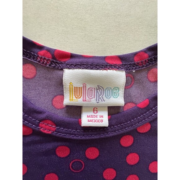 LuLaRoe Scarlett Dress Girls Size 6 Purple with Pink Polka Dot Pattern Short SLV - Picture 6 of 8